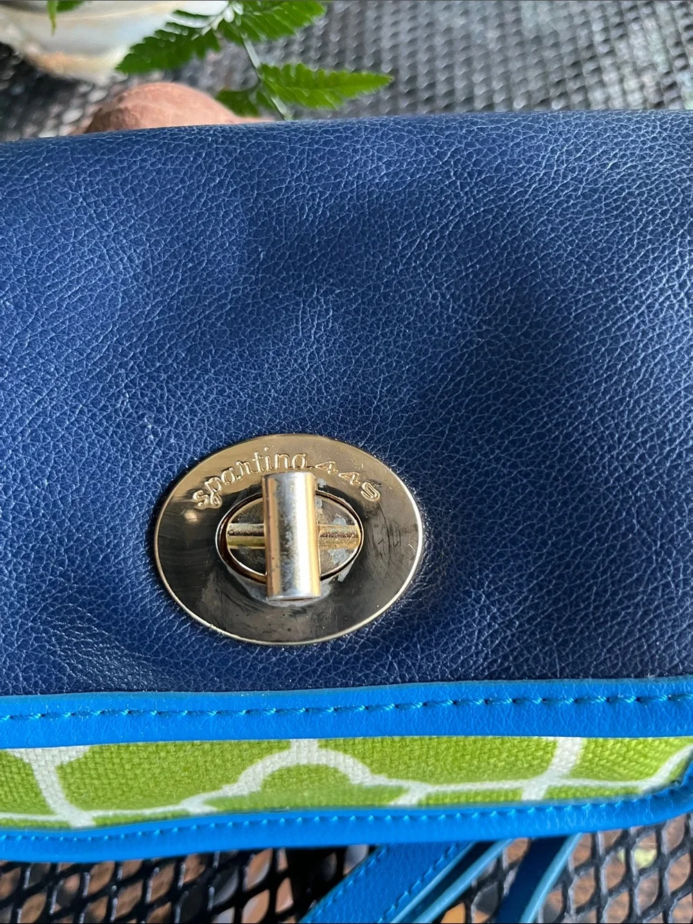 Spartina 449 Navy, Bright Blue & Lime Green Crossbody Leather and Linen